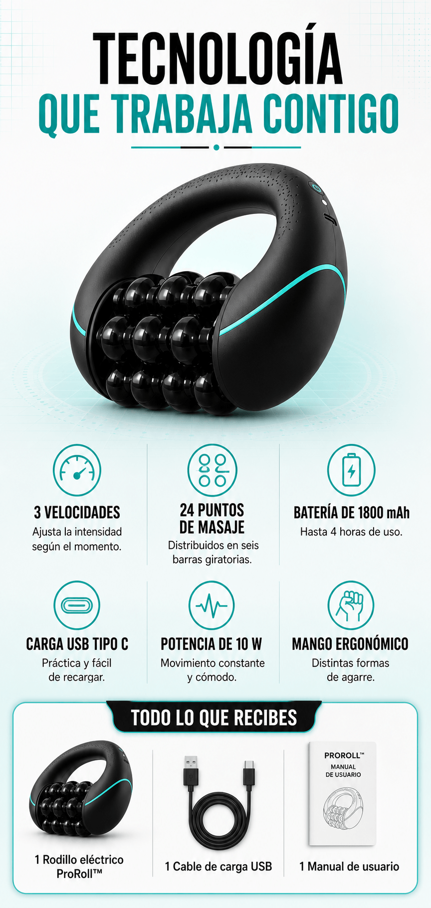 Rodillo De Masaje Eléctrico Portátil